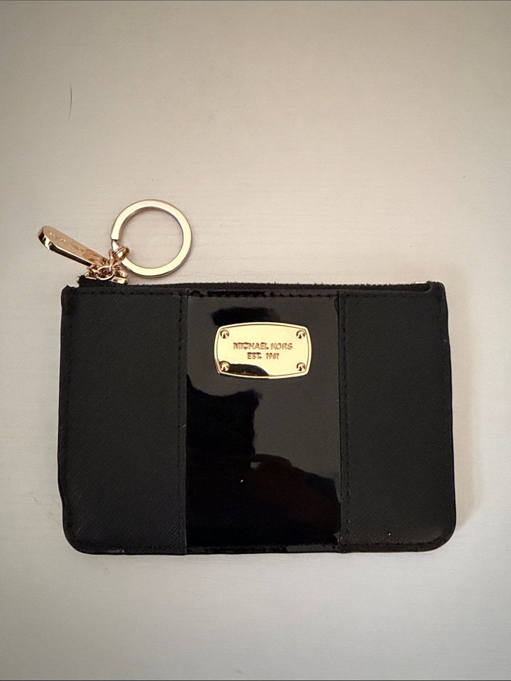 Michael Kors Black Card Holder with Gold Hardware Key Ring